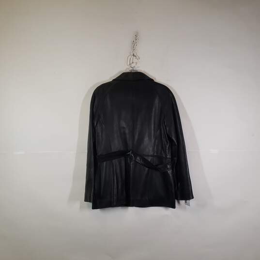 Womens Leather Long Sleeve Full-Zip Collared Jacket Size Small image number 1