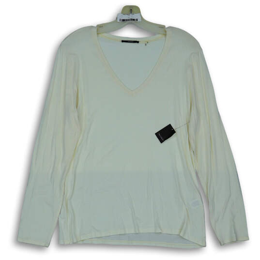 NWT Womens Cream Long Sleeve V-Neck Stretch Pullover T-Shirt Size X-Large image number 1
