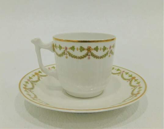 PL Limoges France M. Redon Demitasse Teacups & Saucers Floral Pattern Gold Trim image number 2
