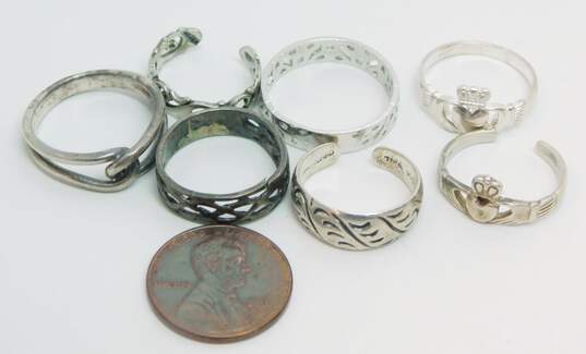 Artisan 925 Solvar Claddagh Scrolled Etched Filigree Celtic Knot & Braided Band Rings Variety 13.3g image number 6