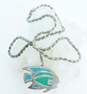 Taxco Mexico 925 Crushed Green & Blue Stone Inlay Tropical Fish Pendant Twisted Chain Necklace 24.2g image number 2