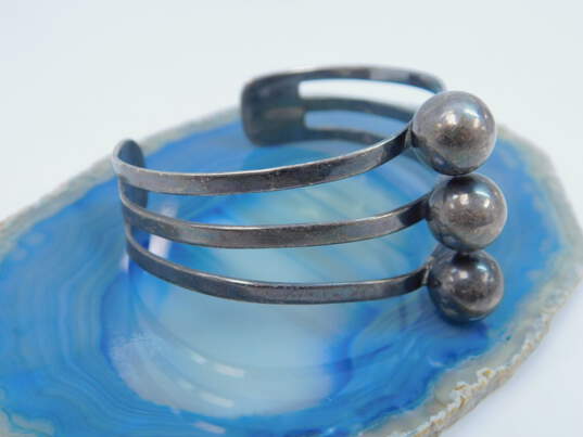 Artisan 925 Modernist Three Orb Balls Accented Split Cuff Bracelet 16g image number 2