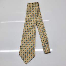 Hermes Mens' Yellow Blue Geometric Pattern Silk Neck Tie AUTHENTICATED