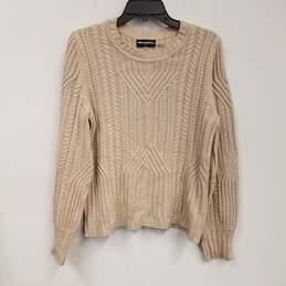 Womens Beige Crew Neck Long Sleeve Knitted Pullover Sweater Size Medium