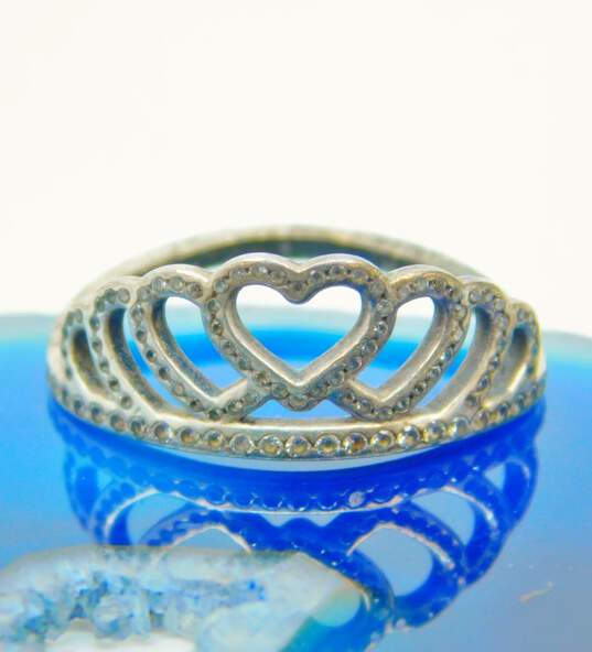 Pandora 925 Sterling Silver Hearts CZ Tiara Crown Ring 2.3g image number 1
