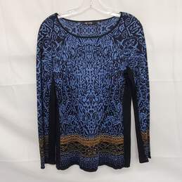 Nic + Zoe Blue & Black Abstract Pattern Crewneck Sweater Size S