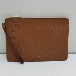 Fossil Brown Leather Zip Wristlet