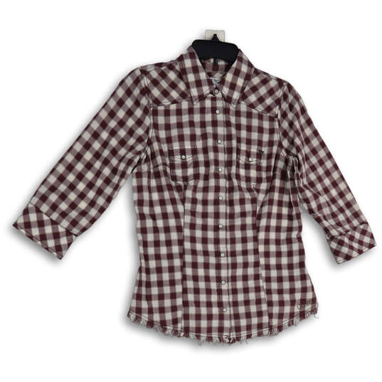 Womens Purple Plaid Long Sleeve Flap Pocket Button-Up Shirt Size XL image number 1