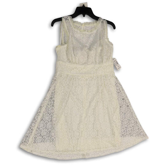 NWT Womens White Crochet Round Neck Back Zip Fit & Flare Dress Size 10 image number 1