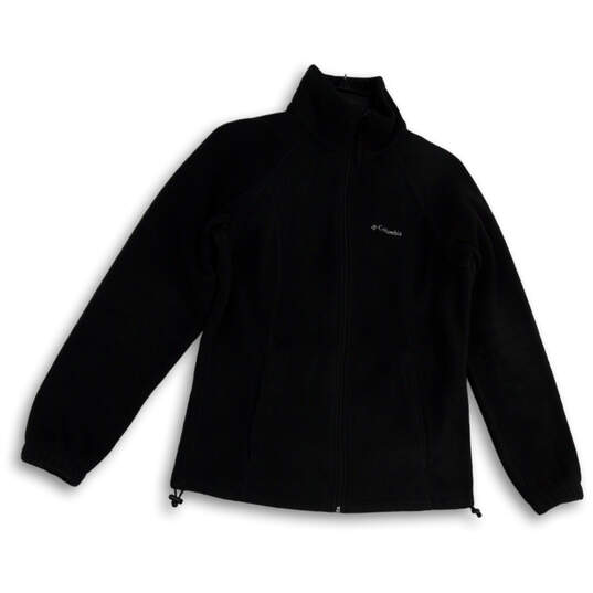 Womens Black Fleece Mock Neck Long Sleeve Pockets Full-Zip Jacket Size S image number 1