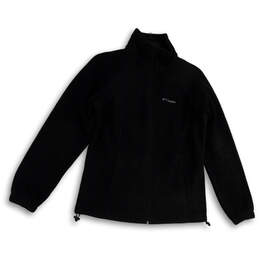 Womens Black Fleece Mock Neck Long Sleeve Pockets Full-Zip Jacket Size S
