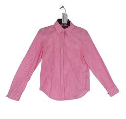 Mens Pink Full Sleeve Spread Collar White Strip Button Up Shirt Size Small
