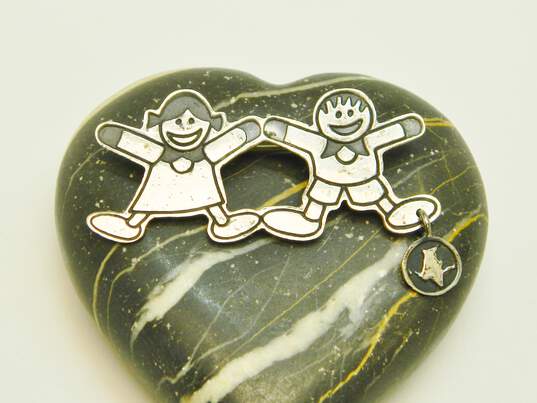 Save The Children Mexico 925 Happy Boy & Girl Figural Brooch 8.3g image number 1
