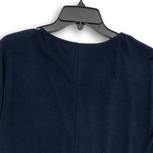 Womens Blue Short Sleeve V Neck Quarter Zip Hi Low Hem Blouse Top Size S image number 4