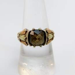 925 & 12K Rose & White Gold Amethyst Etched Leaf Ring 4.6g