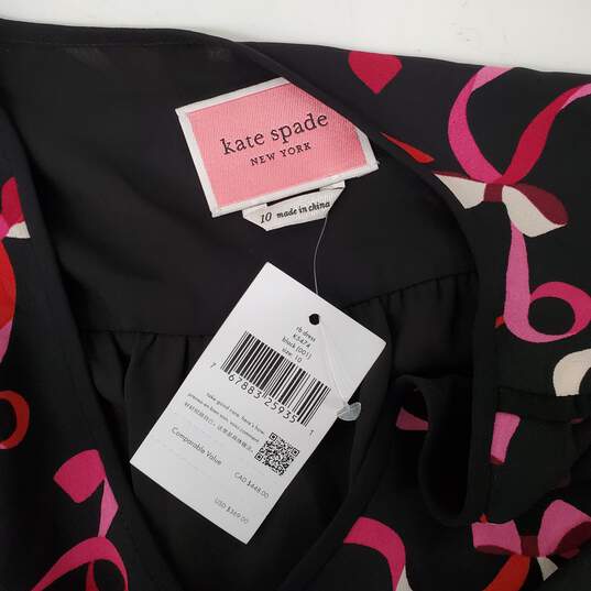 NWT Kate Spade New York Black Ribbon Long Sleeve Mini Dress Size 10 image number 4