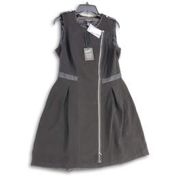 NWT Womens Black Round Neck Sleeveless Full-Zip Fit & Flare Dress Size 14