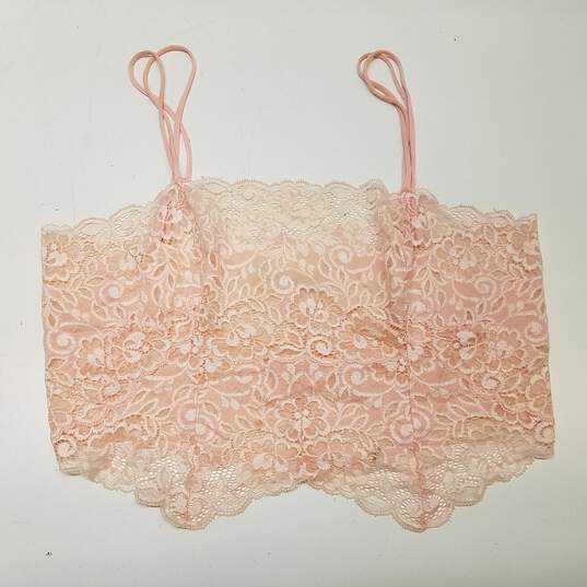 Womens Pink Floral Lace Spaghetti Strap Pullover Cropped Top One Size image number 1