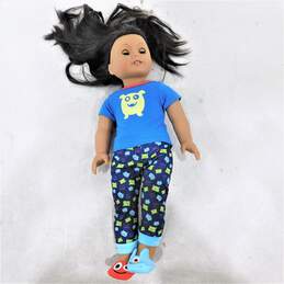 American Girl Doll W/ Dark Brown Hair & Eyes Wearing Monster Pajamas