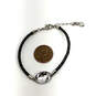 Designer Swarovski Silver-Tone Crystal Cut Stone Black Leather Bracelet image number 2