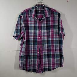 Mens Plaid Classic Fit Collared Short Sleeve Dress Shirt Size XL 17-17 1/2