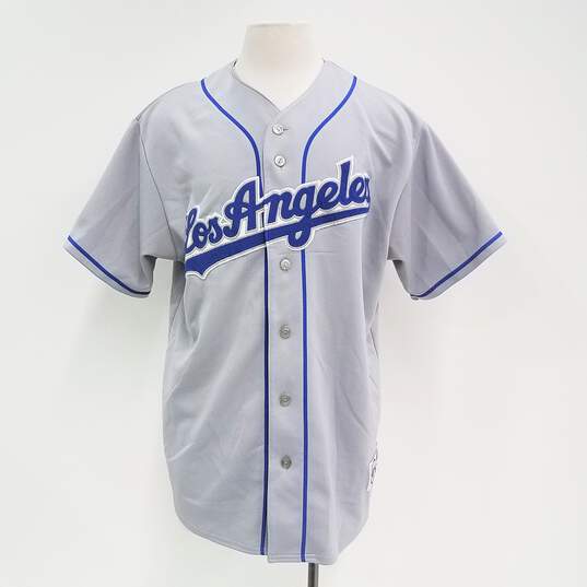 Buy the Majestic Men's Gray Los Angeles Dodgers Jersey Sz. XL