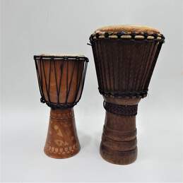 Unbranded Pair of Wooden Rope-Tuned Djembe Drums (Set of 2)