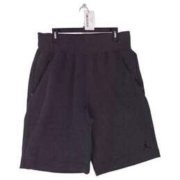 Mens Black Elastic Waist Slash Zip Pockets Pull On Sweat Shorts Size XL