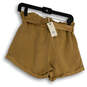 NWT Womens Brown Flat Front Straight Leg Waist Belt Paperbag Shorts Sz XS image number 2