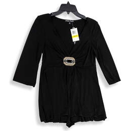 NWT Womens Black V-Neck Long Sleeve Pullover Mini Dress Size Medium