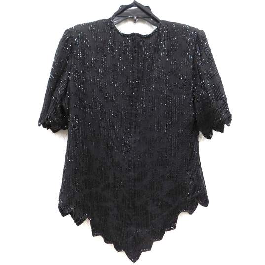 Buy the Vintage Laurence Kazar Black Beaded Silk Blouse | GoodwillFinds