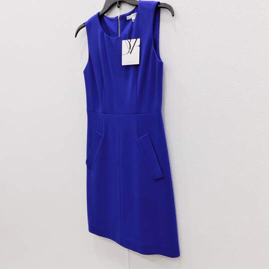 DVF Diane Von Furstenberg Purple Rayon Stretch Blend Mini Sheath Dress Size 0 NWT with COA image number 4
