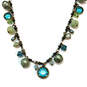 Designer Liz Palacios Silver-Tone Green Blue Rhinestone Link Chain Necklace image number 3