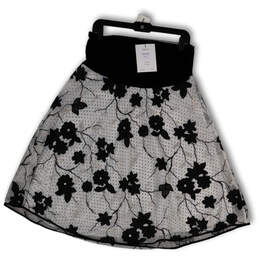 NWT Womens White Black Floral Elastic High Waist Lace A-Line Skirt Size XL