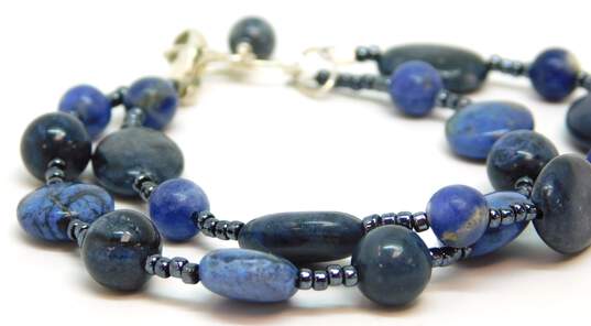 Artisan 925 Sodalite Coral Faux Pearl & Purple Jasper Beaded Double Strand Bracelets Variety 56.6g image number 4