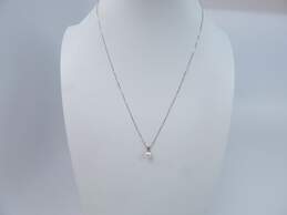 14K White Gold Pearl Solitaire Pendant Box Chain Necklace 1.5g