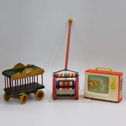 Vintage Fisher Price Toys Wood Circus Wagon Teddy Zilo Roller Chime Music Box alternative image
