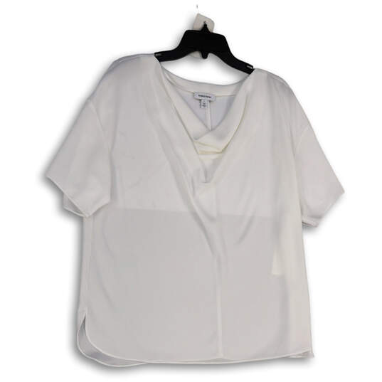 NWT Womens White Cowl Neck Short Sleeve Pullover Blouse Top Size Large image number 1