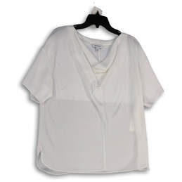 NWT Womens White Cowl Neck Short Sleeve Pullover Blouse Top Size Large