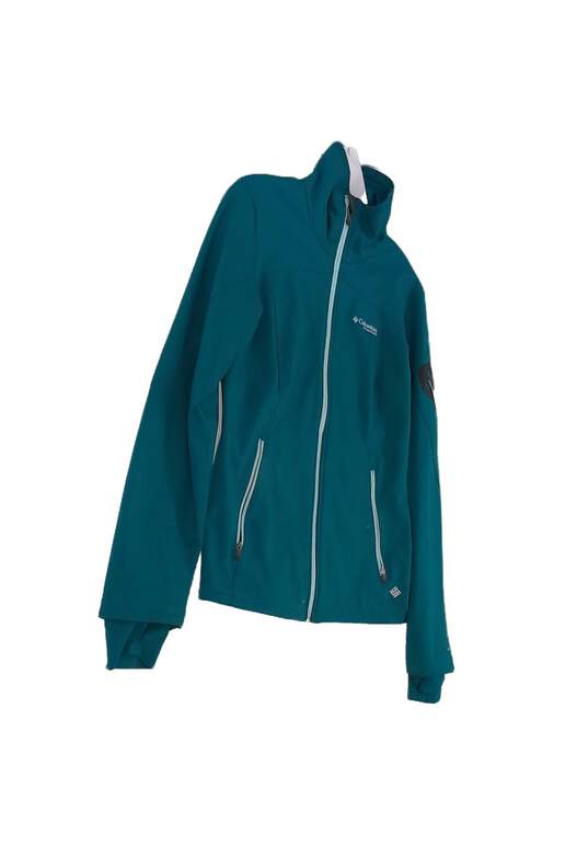 Women's Turquoise Long Sleeve Pockets Full Zip Jacket Size Medium image number 3