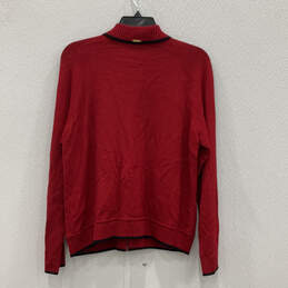 Womens Red Black Knitted Long Sleeve Collared Full-Zip Sweater Size Medium alternative image