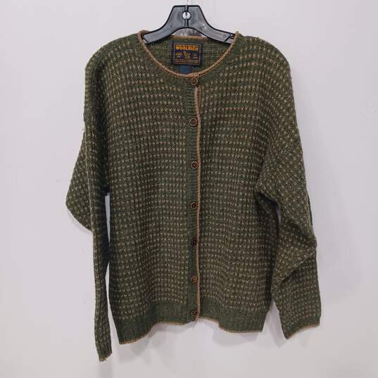 Vintage Woolrich Women's Dark Olive Heather 100% Wool Cardigan Size L image number 1