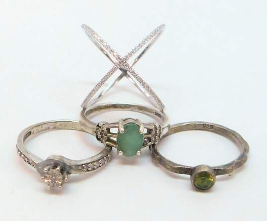 Sterling Silver Aventurine Peridot Diamond Accent CZ Rings 8.8g image number 1