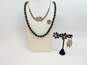 Vintage Icy Rhinestone & Black Glass Beaded Necklaces Weiss & Fashion Rhinestone Clip On Earrings 128.2g image number 5