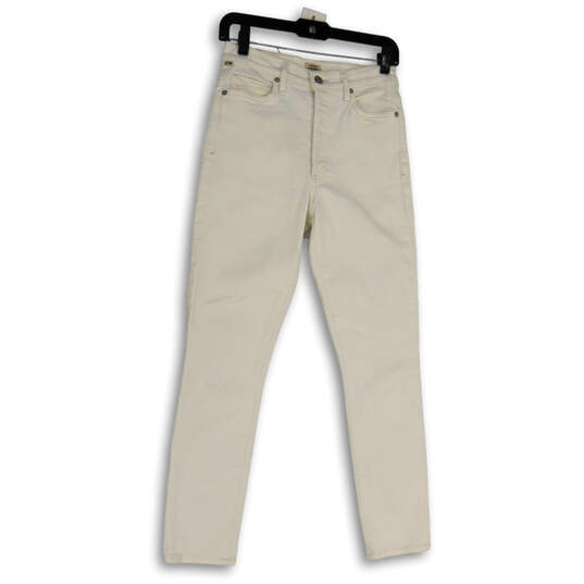 Womens White Denim Light Wash Pockets Comfort Skinny Leg Jeans Size 25 image number 4