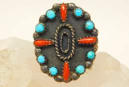 Effie Tawahongva 925 Hopi Coral & Turquoise Chunky Ring 7.7g