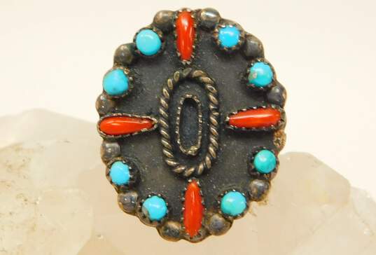 Effie Tawahongva 925 Hopi Coral & Turquoise Chunky Ring 7.7g image number 1