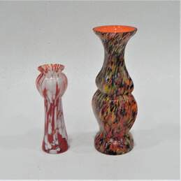 Vintage Art Deco Czech Bohemian Art Glass Confetti Color Splatter Vases