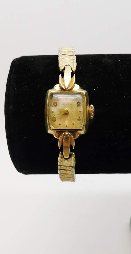 Ladies Vintage Hamilton 14K Yellow Gold Case 19 Jewels Wrist Watch 17.1g image number 1