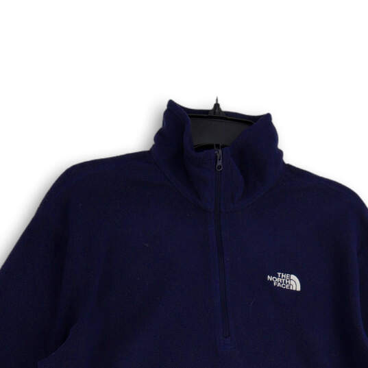 Mens Blue Mock Neck Quarter Zip Long Sleeve Fleece Jacket Size Medium image number 3